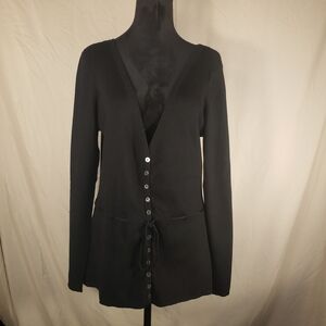 Harold's Elegant Black Cardigan Cinched Waist Sweater Jacket - XL